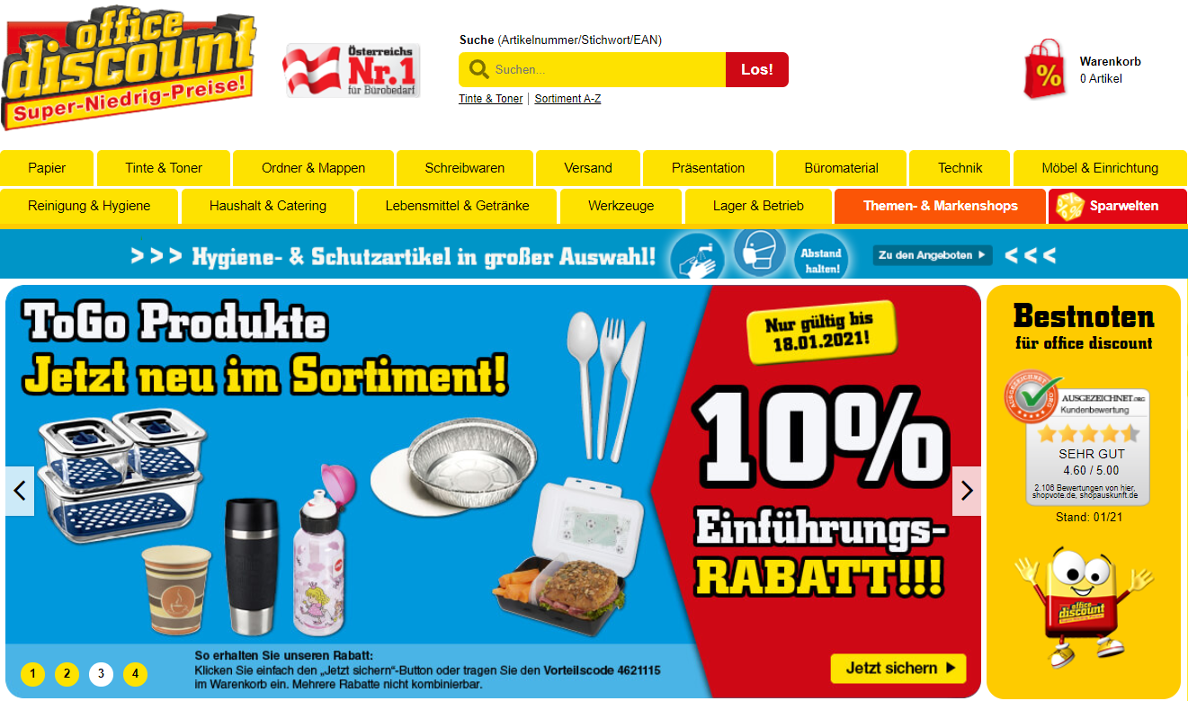 Die Startseite von OfficeDiscount