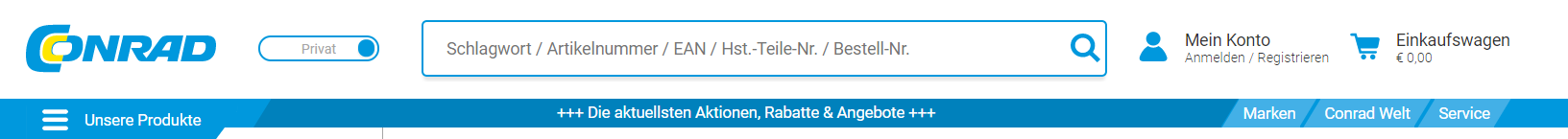 Die Startseite von Conrad
